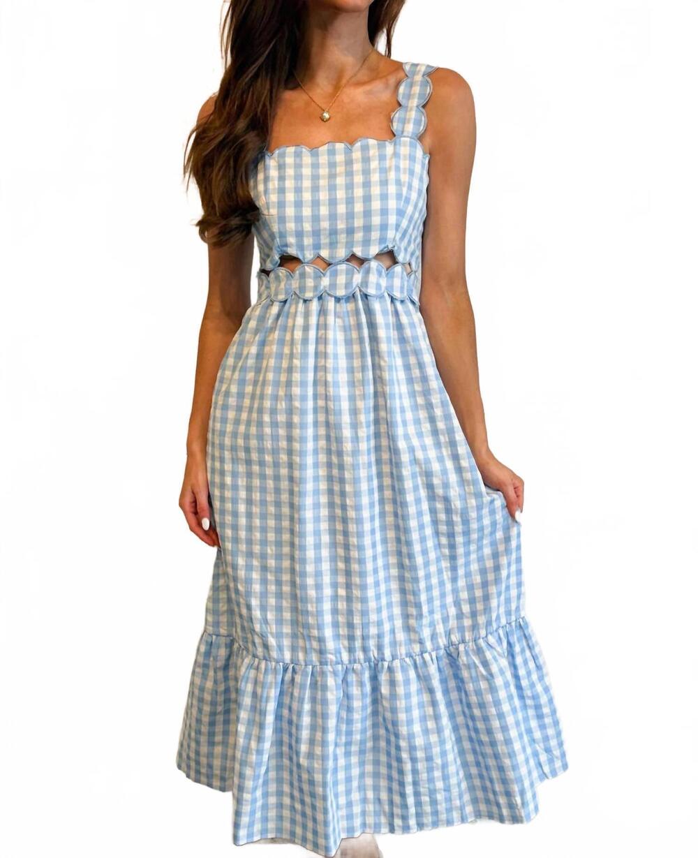 NEW DAY + MOON spring scallop detailed dress in blue